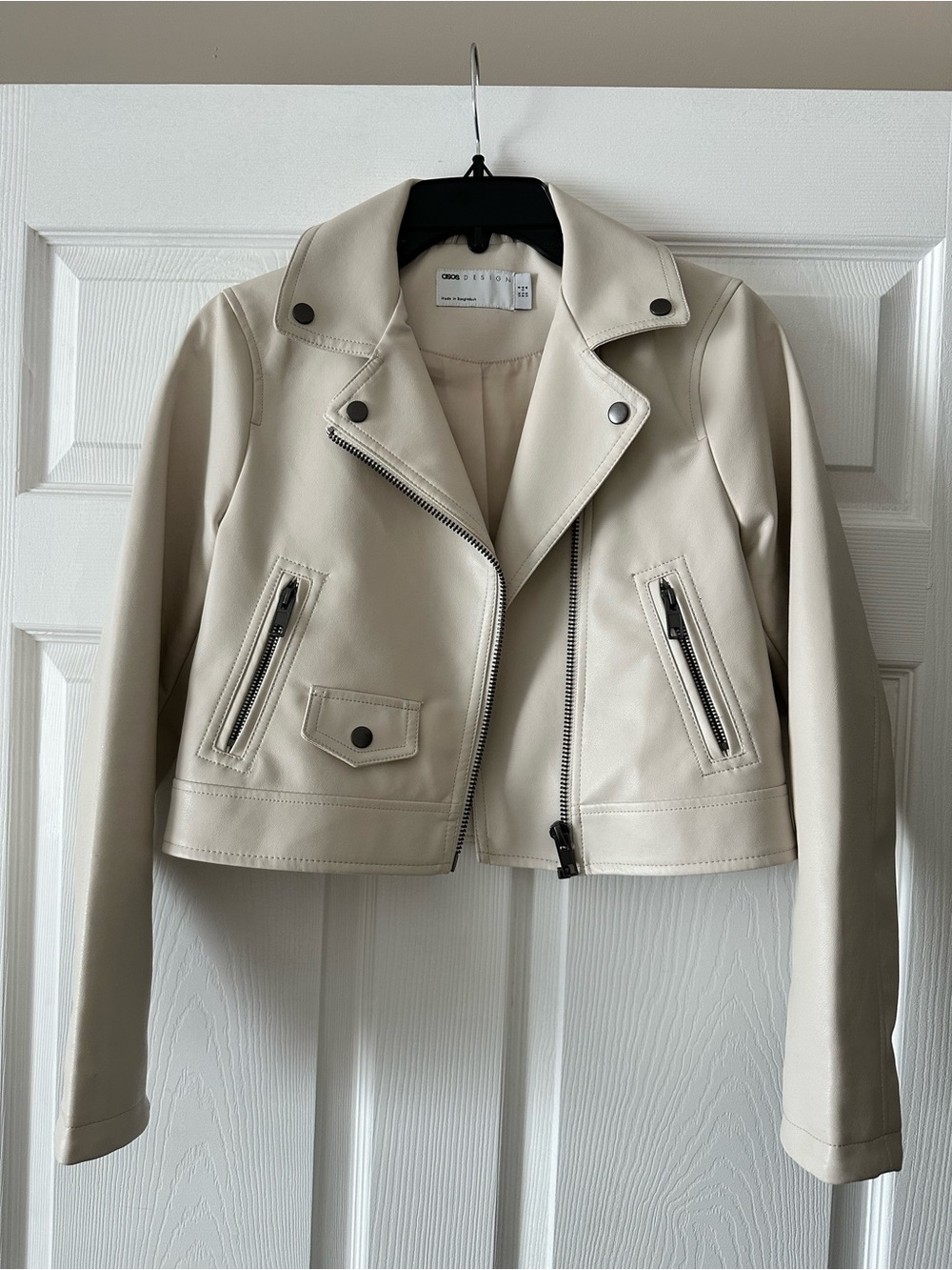 ASOS Cream Faux Leather Biker Jacket